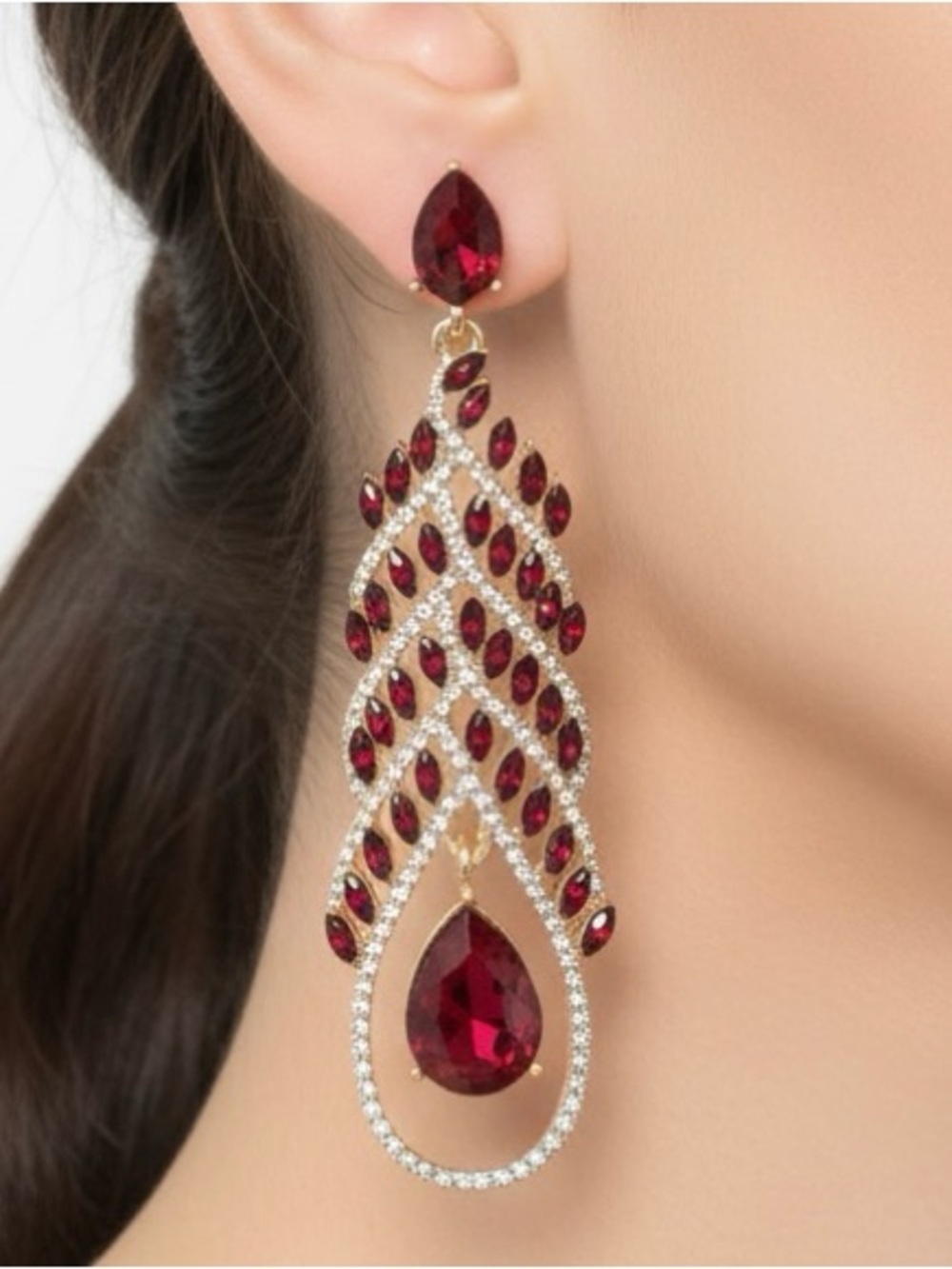 Red Crystal Chandelier Earrings